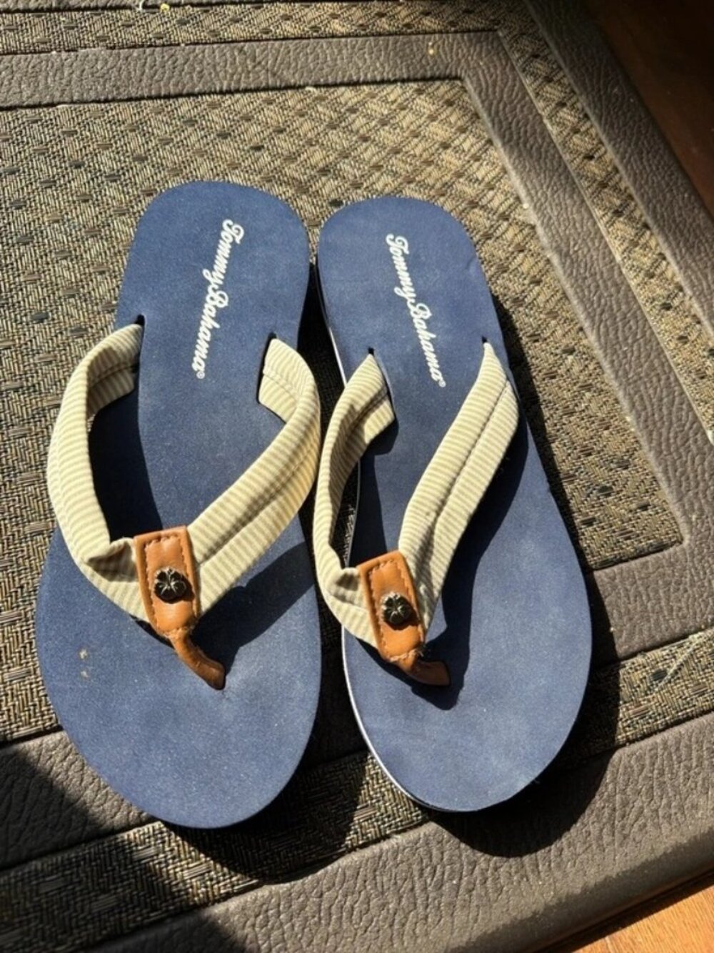 Tommy Bahama Miramar Womens Size US 7 UK 5 EU 37 Navy Beige Flip Flop Sandals